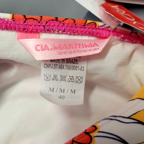 Cia Maritima Cheeky Bikini Bottom Womens M Retro Floral Swim Brazilian Ruched - Picture 3 of 13